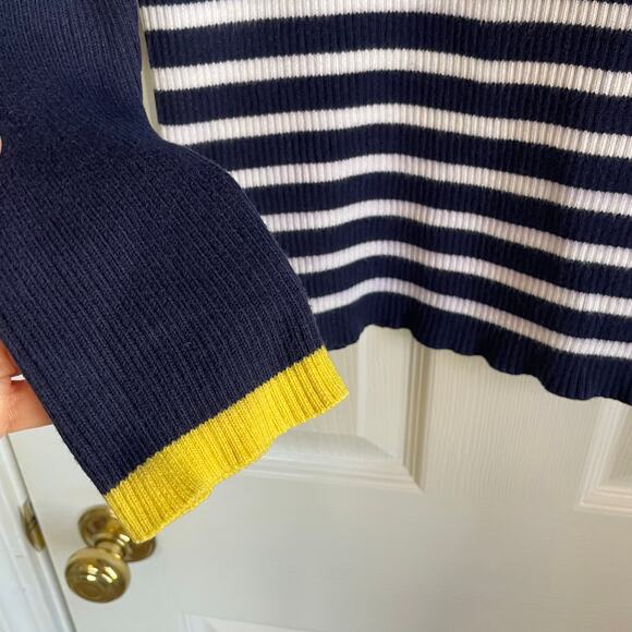 Lauren Ralph Lauren Striped Ribbed Knit Sweater Sz L Navy White Buttons Preppy - Picture 4 of 9